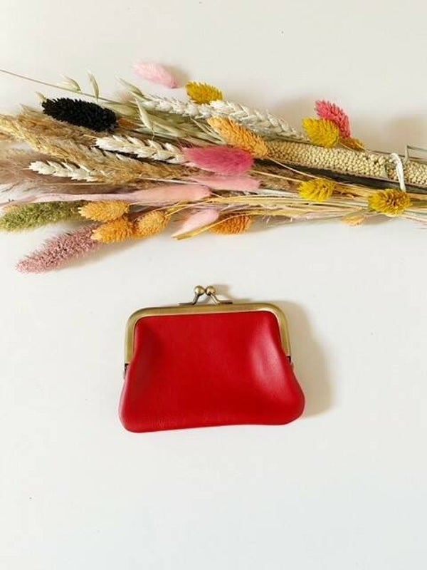 Lederen knip portemonnee rood