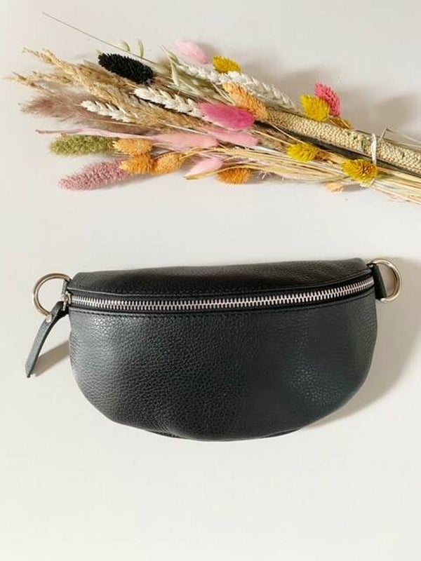 Lederen schoudertas Ivy zwart