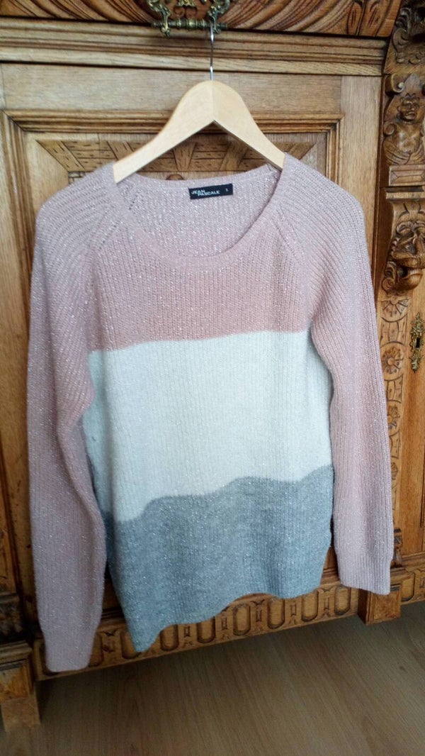 Trui Jean Pascale oud roze / wit glitter maat S