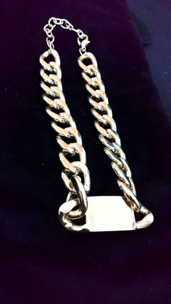 Ketting metaal schakel met plaatje goud kleurig