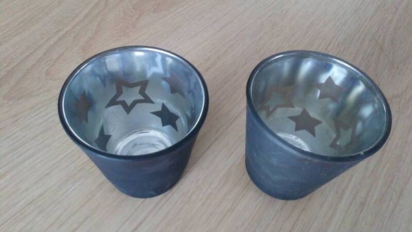 Waxinelichthouder matglas met sterren (2 stuks)