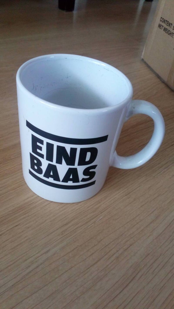 Mok met tekst Eind Baas