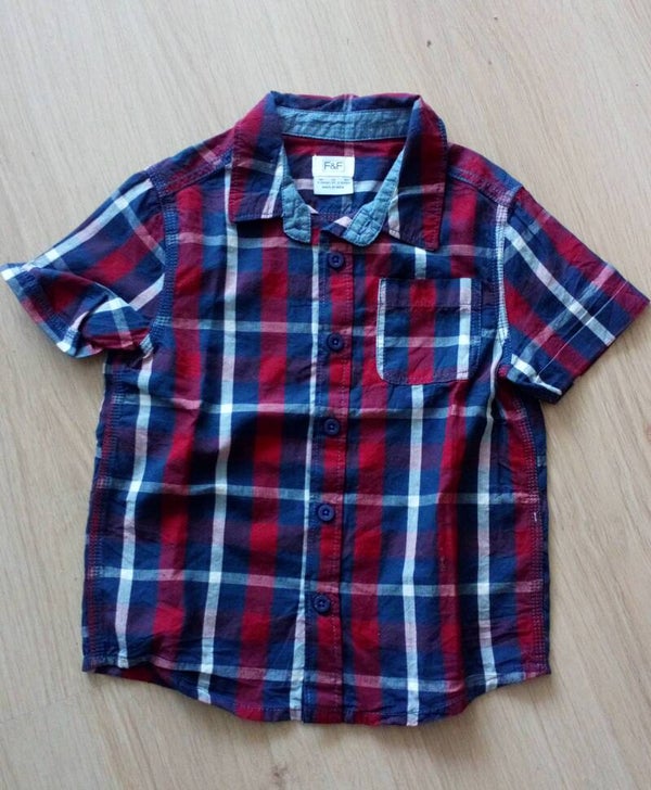 Shirt korte mouw F&F met ruitjes, 2-3 jaar