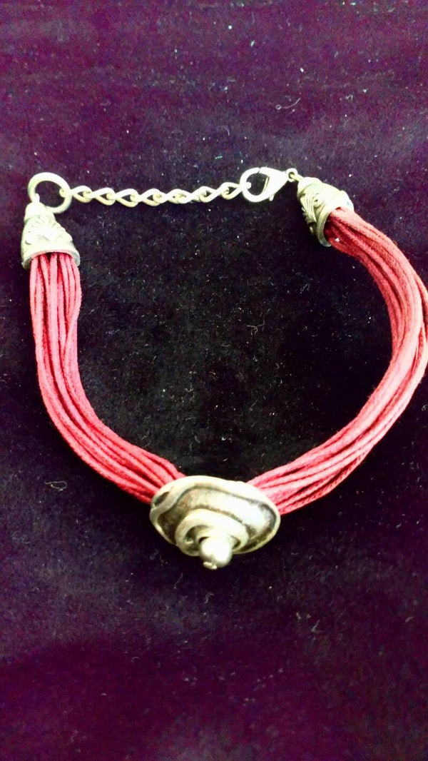 Armband bordeaux koord met zilver