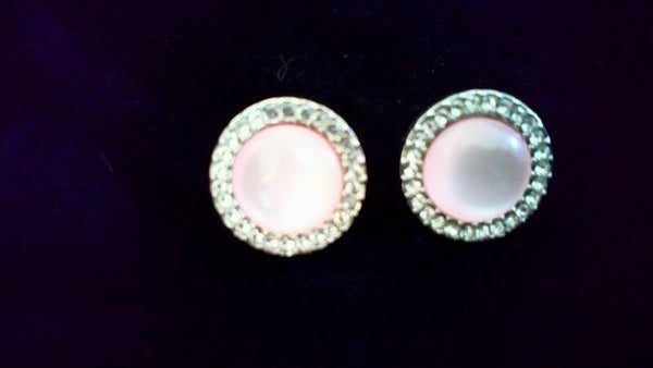 Oorbellen rond roze met rand nepdiamanten
