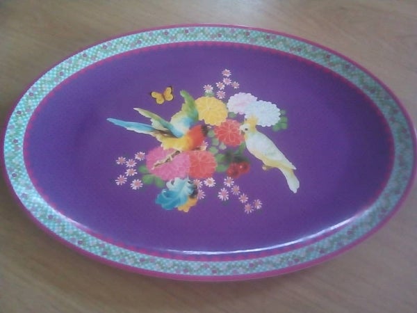 Dienblad met bloemen en vogels