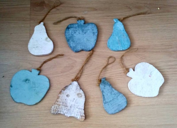 Kerst decoratie fruit hout  7 stuks