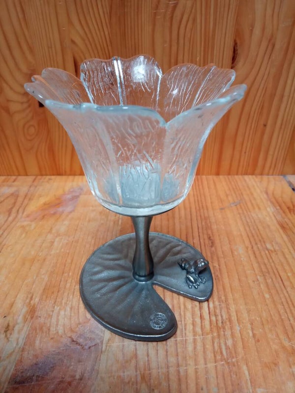 Waxinelichthouder tin Etain Zinn Pewter bloem