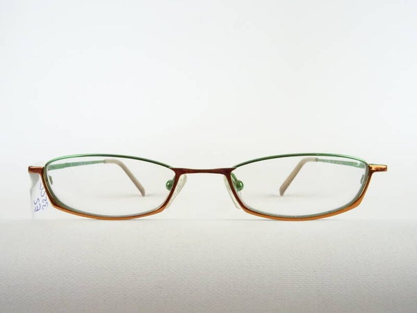 Schmale Lesebrille orange-grünes Metallgestell mit Federbügel kleine Brillengestelle Gr. S 126mm ES3255