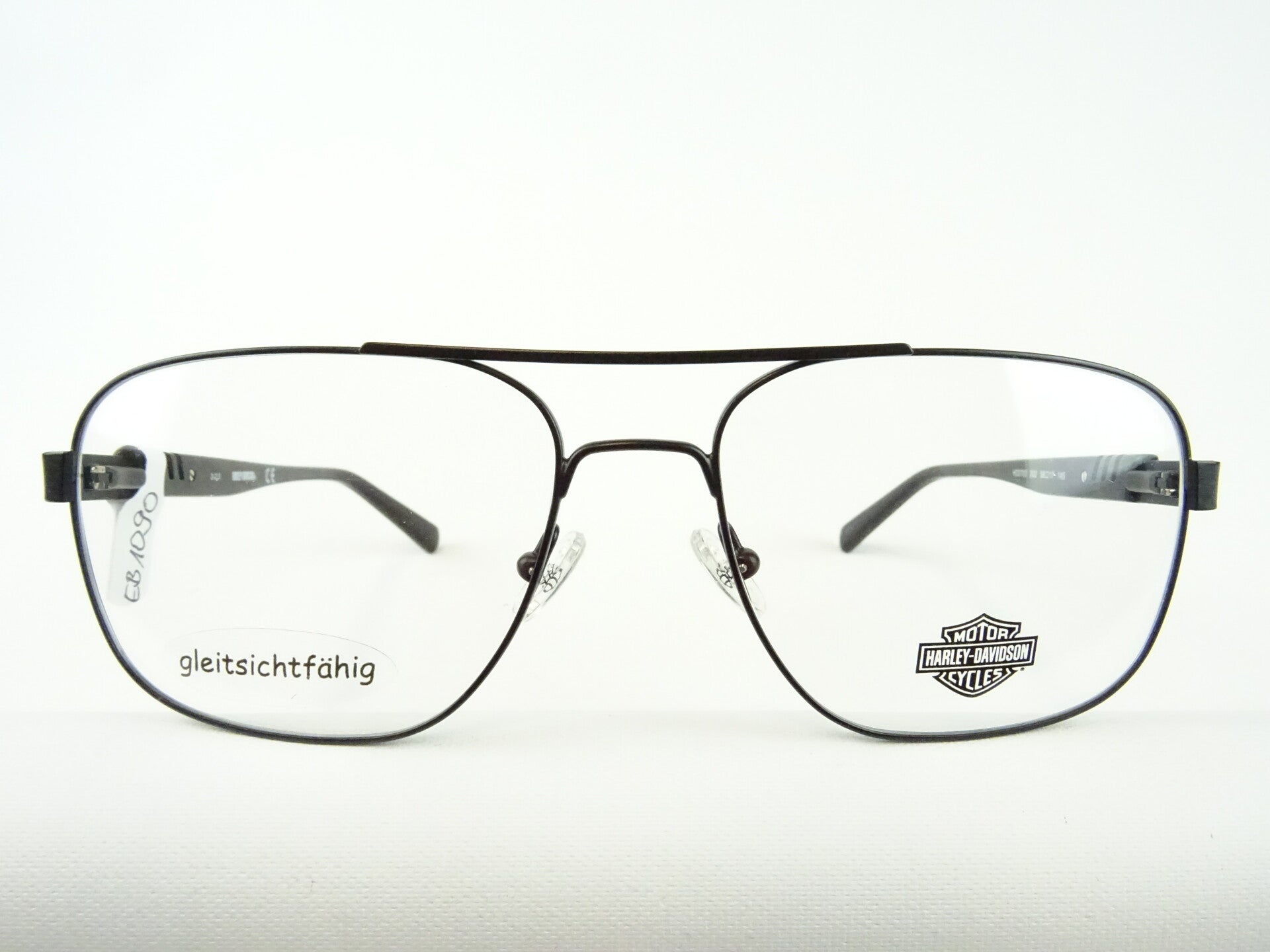 Schwarze Pilotbrille von Harley Davidson große Glasform mit Doppelsteg Federscharnier größere Köpfe Frontbreite 143mm EB1090