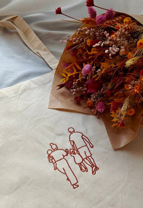 Totebag met lijntekening of eigen tekening of handschrift