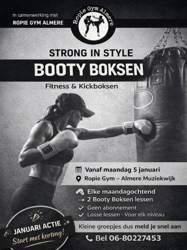 BOOTY BOKSEN januari actie 2 lessen!