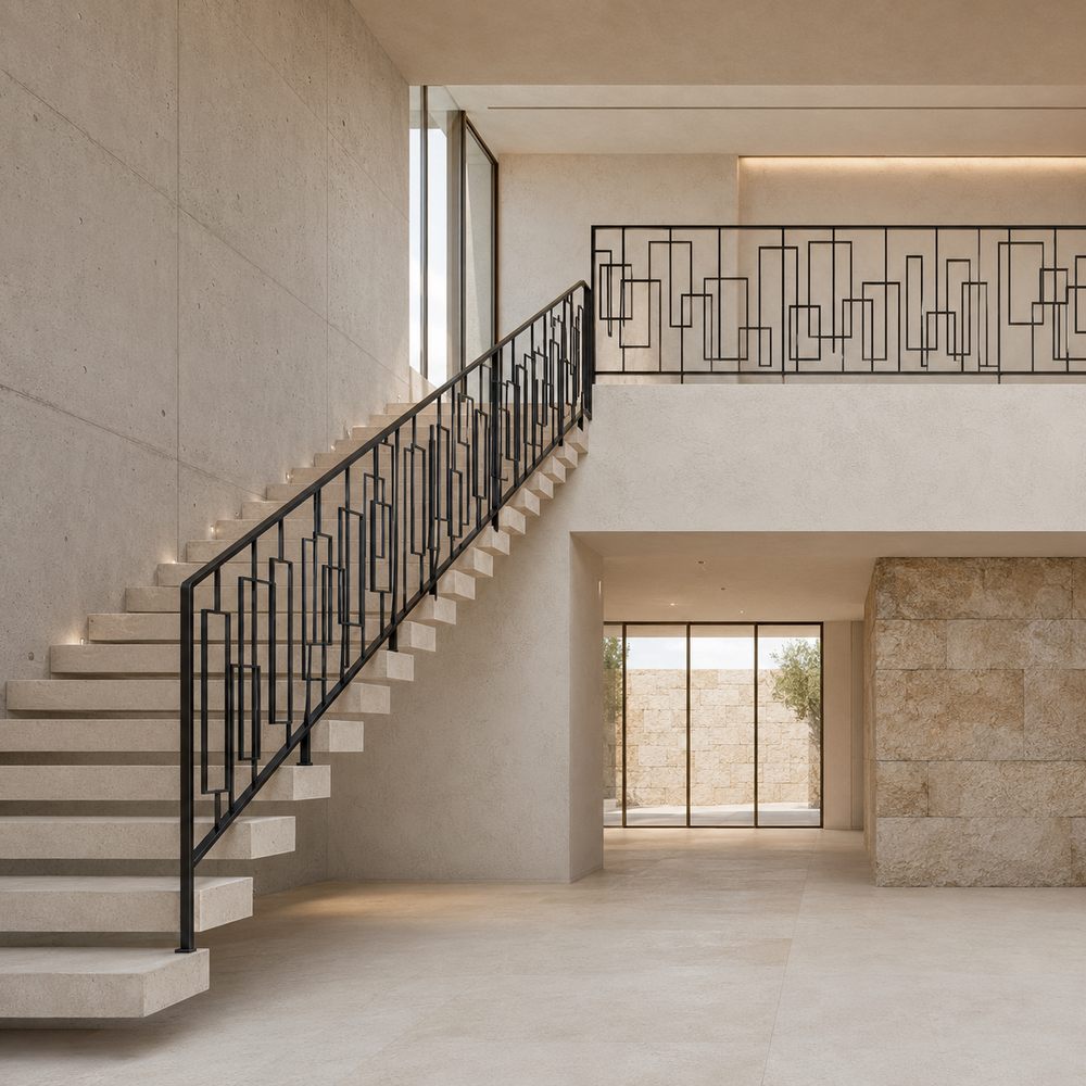 Ringhiera geometrica in metallo per scala interna