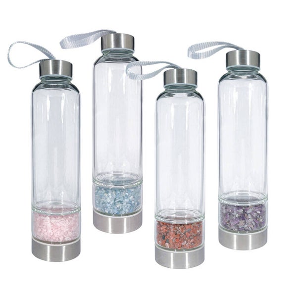 Elegante Glas-Trinkflasche – Mit eingefassten Edelsteinen