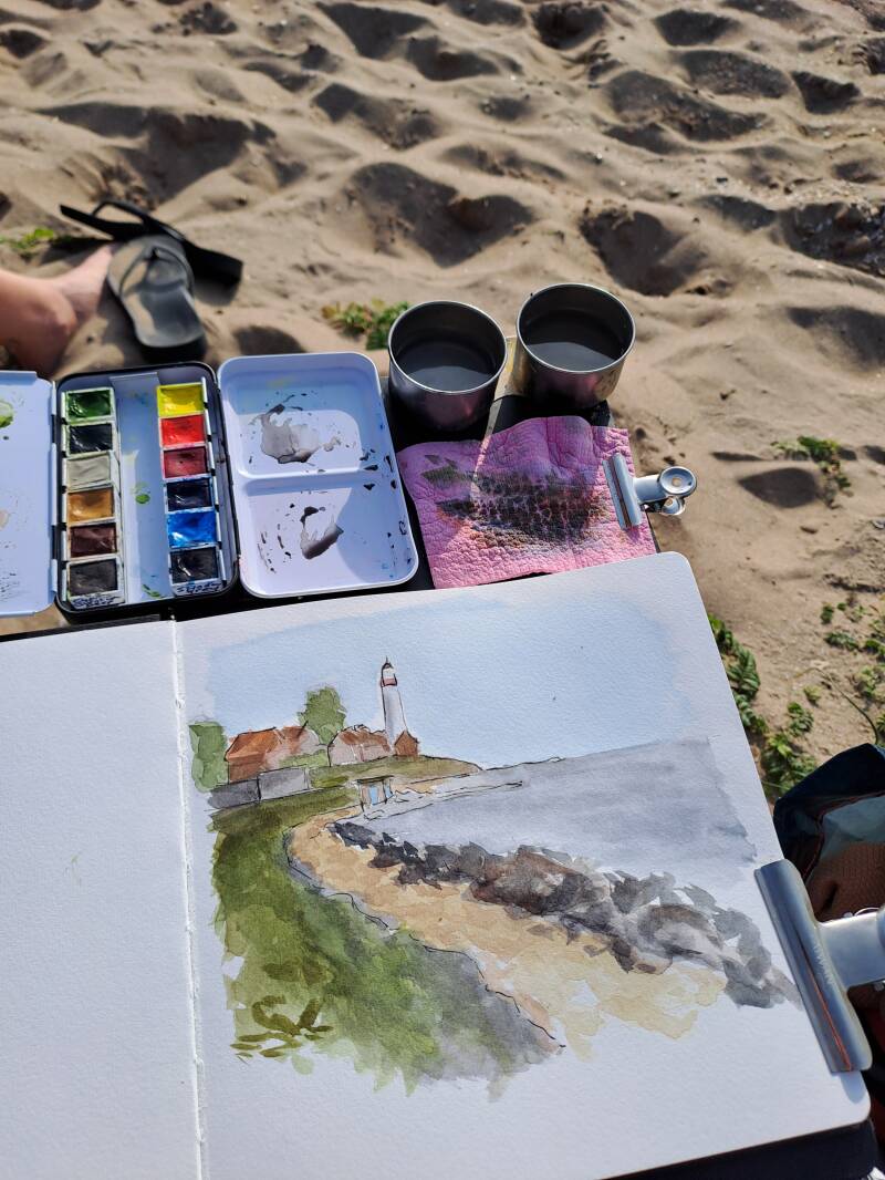 Urban Sketching op Urk met Roman Szmal aquarelverf