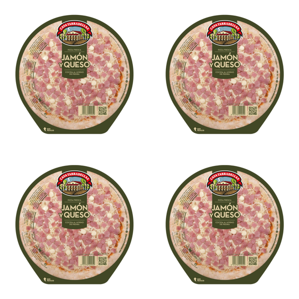 Pizza fresca Casa Tarradellas Jamón y Queso 405 g – Pack refrigerado (2 o 4 unidades)