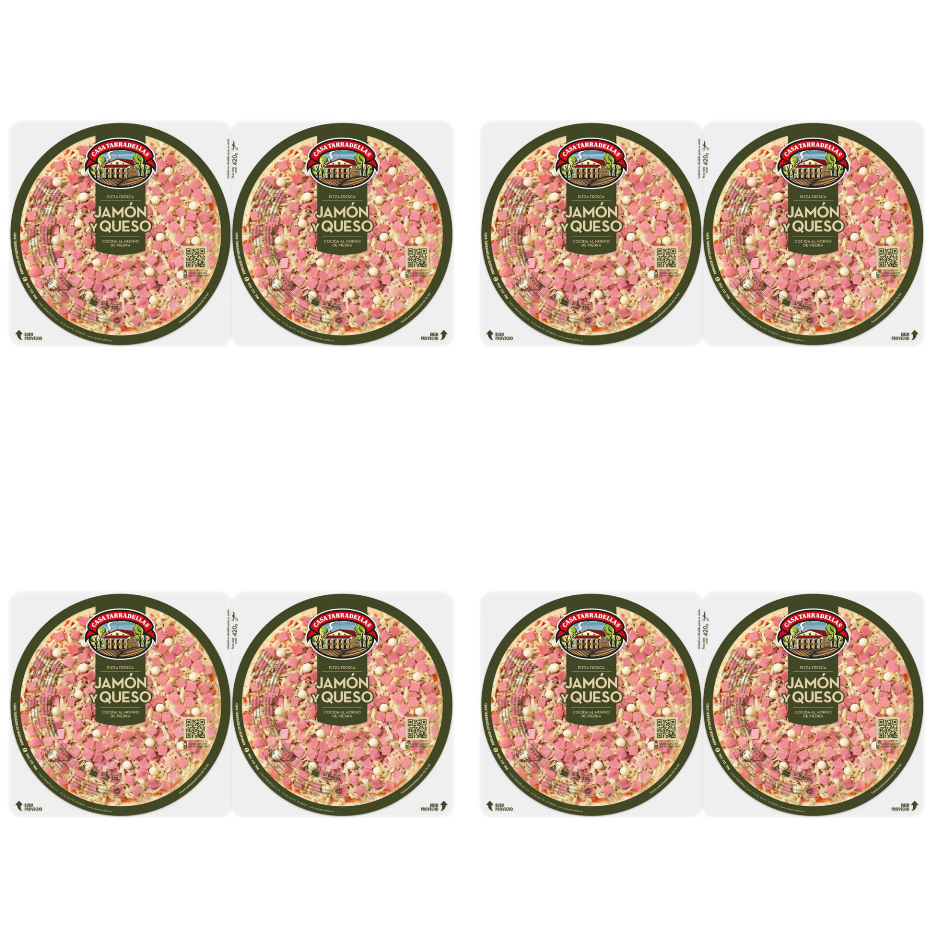 Pizzas pequeñas frescas Casa Tarradellas Jamón y Queso 2 x 220 g – Pack refrigerado (2 o 4 packs)