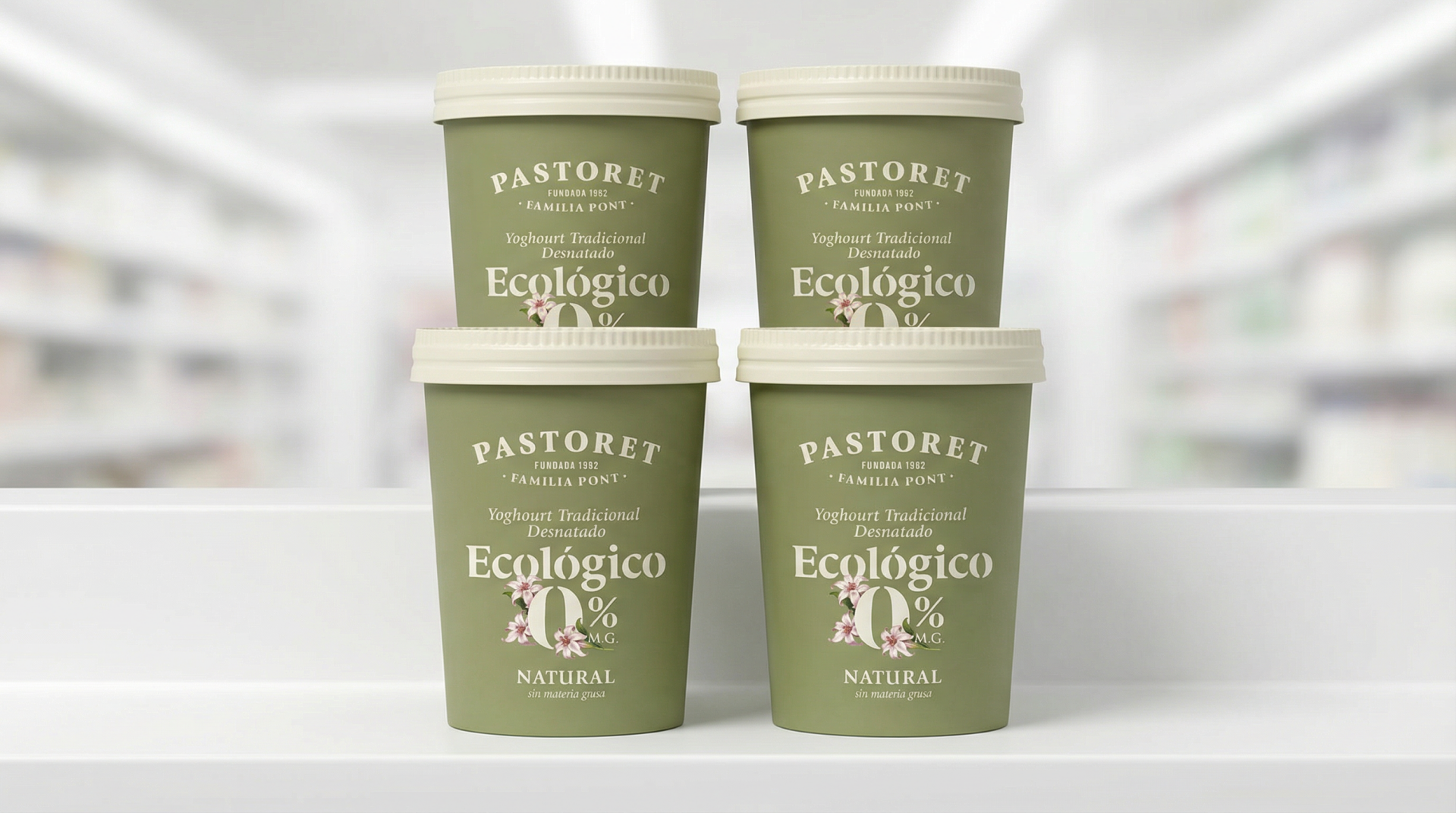 PASTORET Pack 4 Yogures naturales desnatados ecológicos 0% materia grasa 500 g