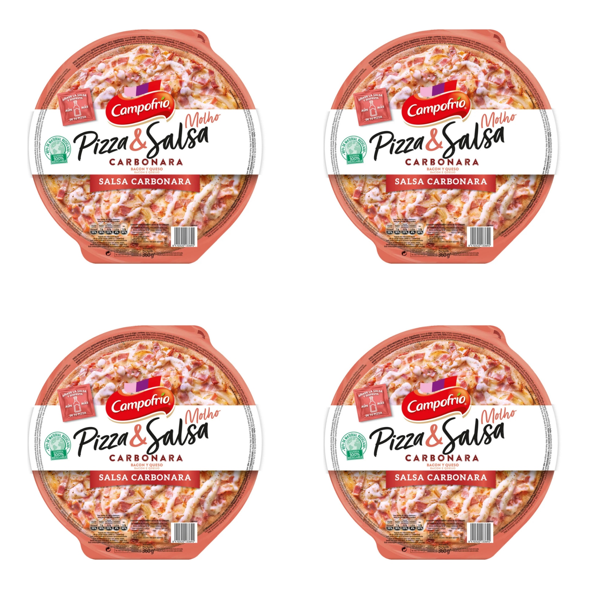 Pizza fresca Campofrío Bacon y Cebolla Carbonara 360 g – Pack refrigerado (2 o 4 unidades)