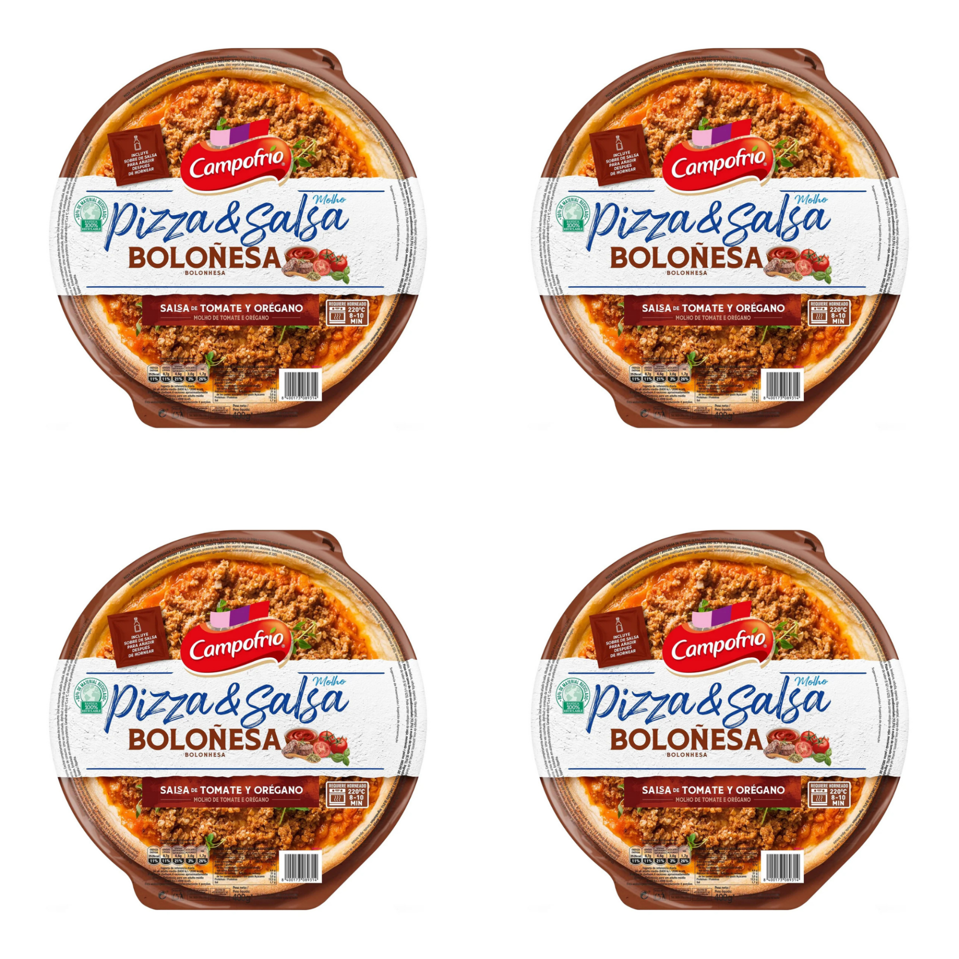 Pizza fresca Campofrío Boloñesa 400 g – Pack refrigerado (2 o 4 unidades)