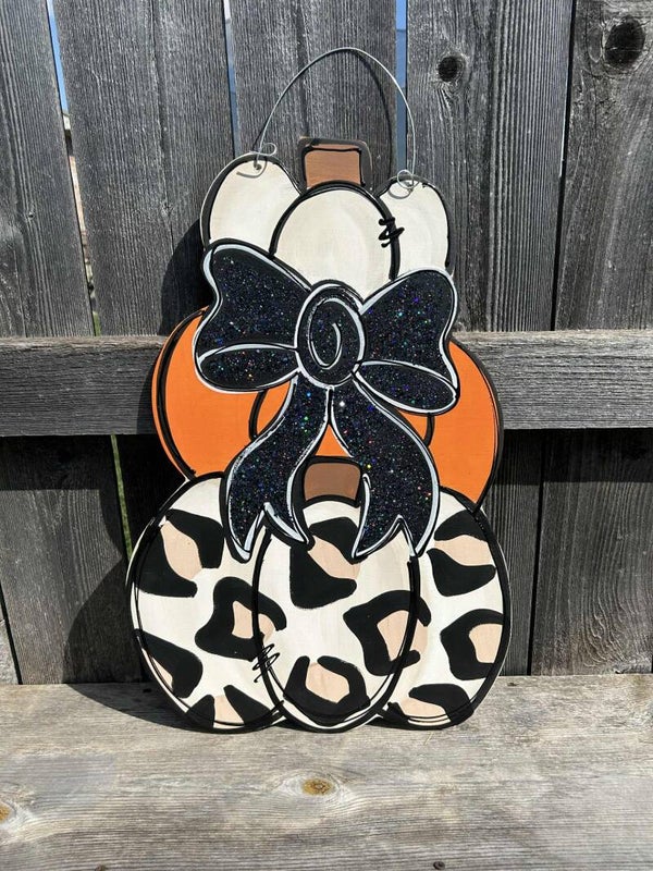 Leopard Triple Pumkins with Black glitter bow