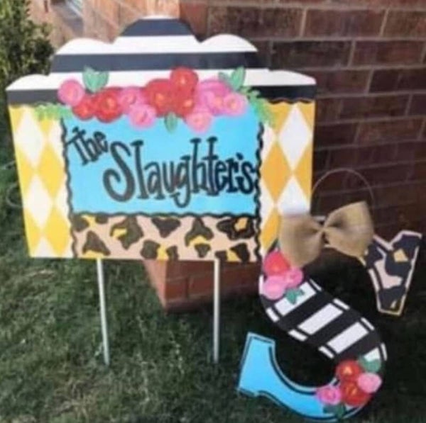 Custom Yard Sign with Matching Inital Door Hanger