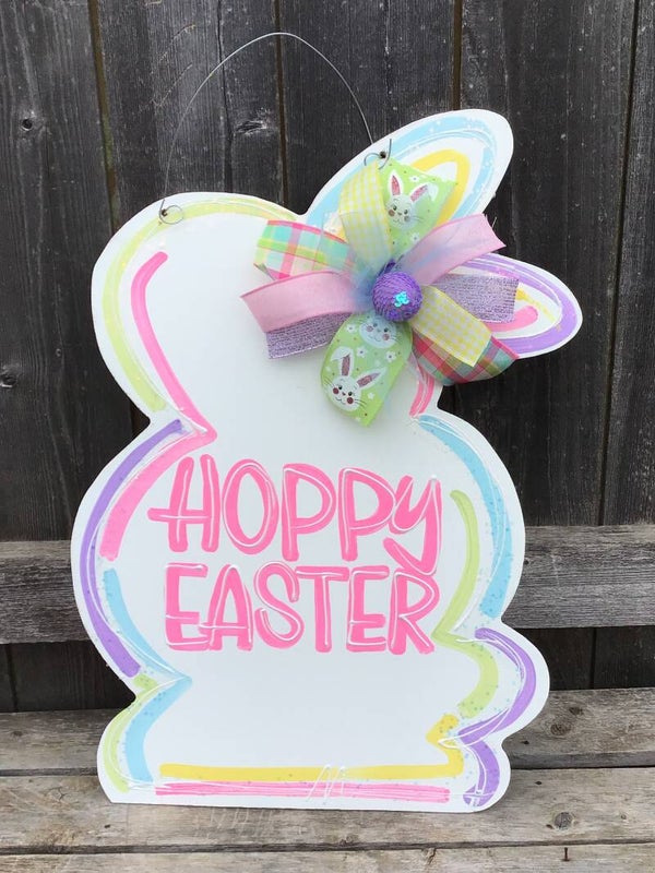 Pastel Hoppy Easter Bunny Door Hanger