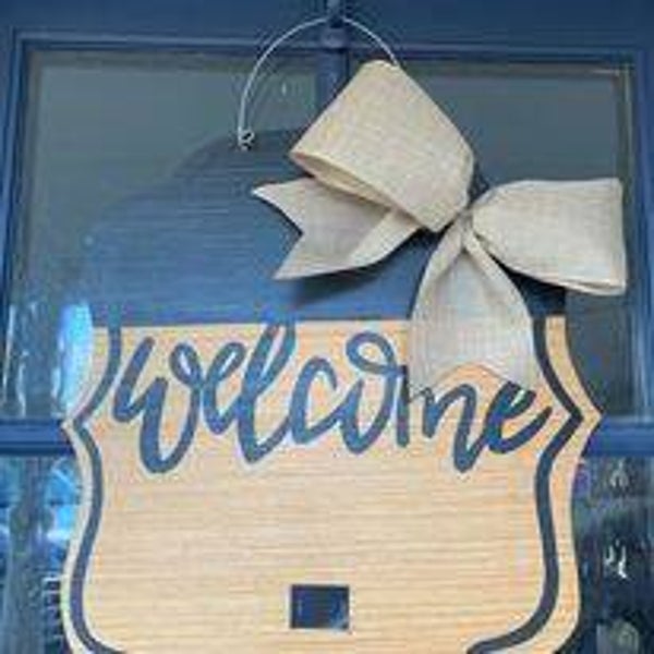 Black and Wood Welcome Interchangeable Door Hanger Base