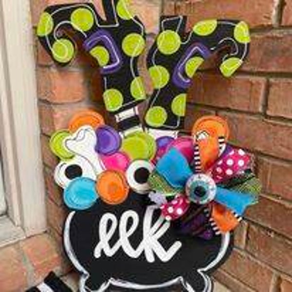 Colorful Halloween Witch Feet Cauldron Door Hanger