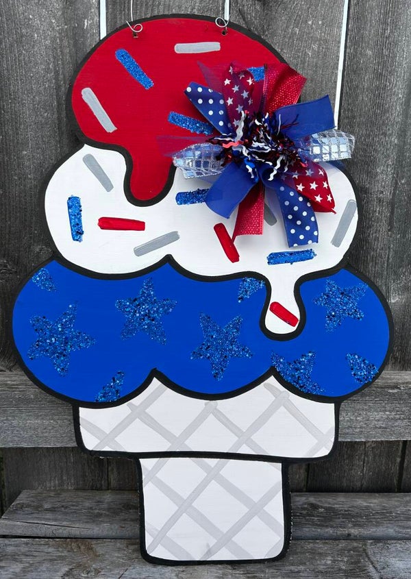 Red, White and Blue Fourth Of July Ice Cream Door Hanger