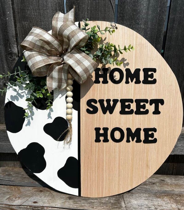 Home Sweet Home Cowprint Door Hanger