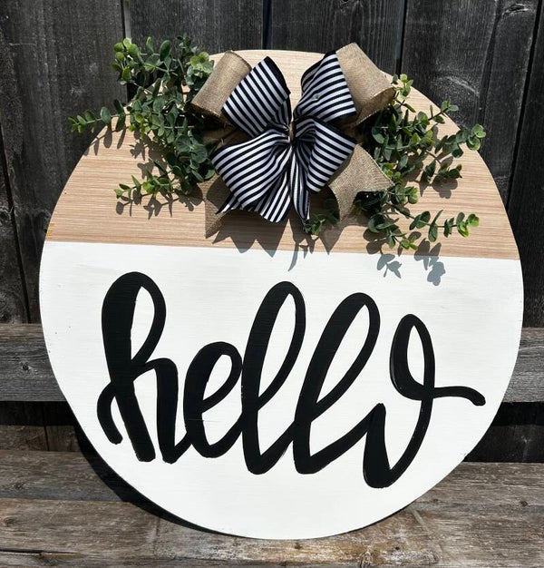 Hello Farmhouse Wooden Door Hanger