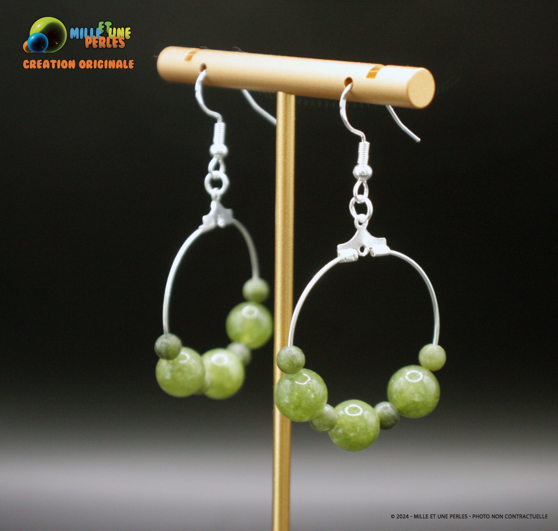224006A030 Boucles d'Oreilles en perles naturelles Jade