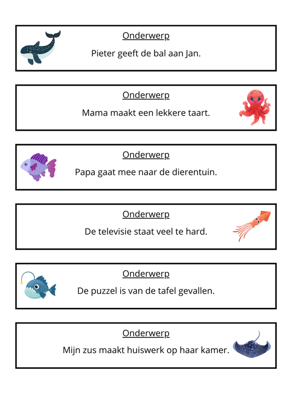 OEFENKAARTJES onderwerp