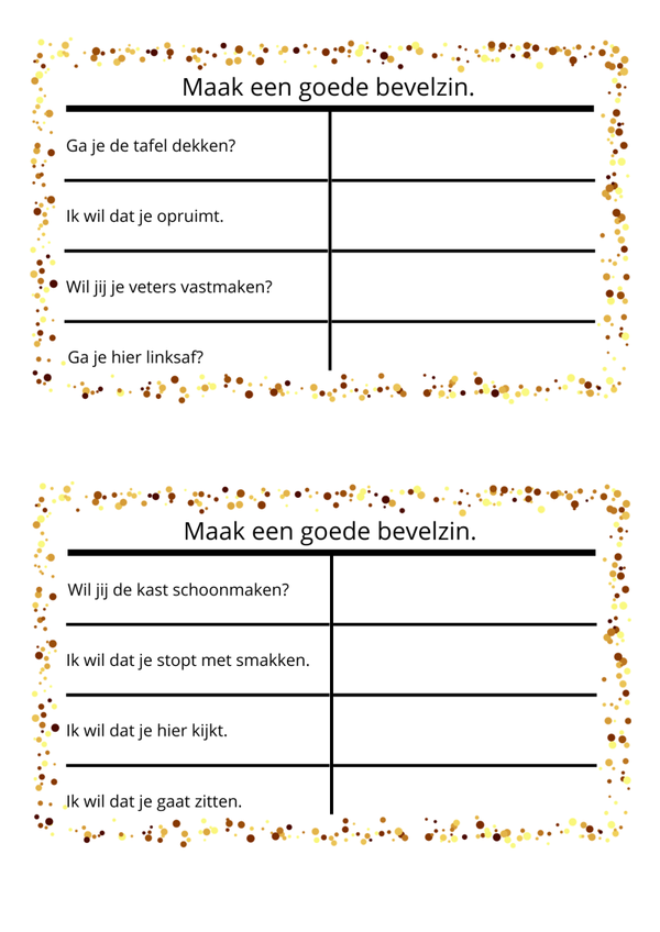 OEFENKAARTJES vertelzin - bevelzin
