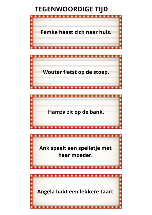 OEFENKAARTJES taal tegenwoordige tijd / verleden tijd