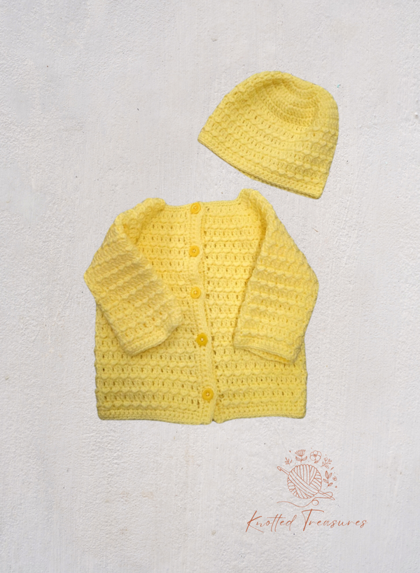 Baby cardigan and beanie set