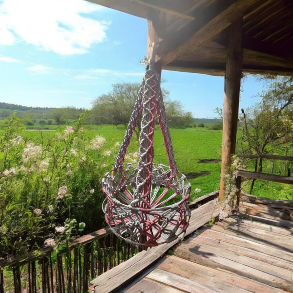 Grey and pink macrame large basket