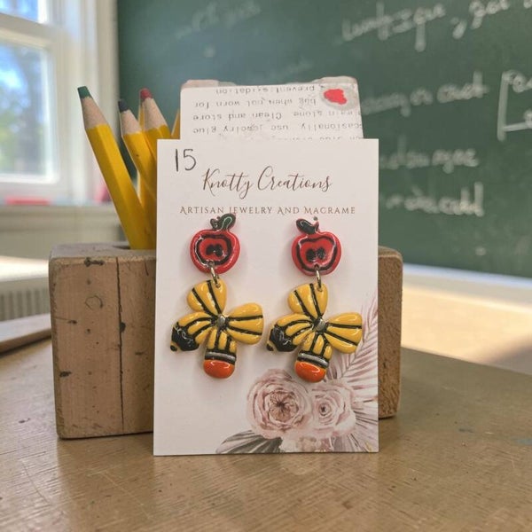 Apple & Pencil Bow Dangles