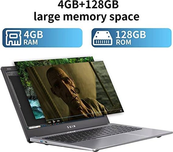 SGIN Laptop 15.6 Inch, 4GB DDR4 128GB SSD Windows 11 Laptops with Intel Celeron Quad Core J4105(up to 2.5 GHz), Intel UHD Graphics 600, Mini HDMI, WiFi, Webcam, USB3.0, Bluetooth 4.2