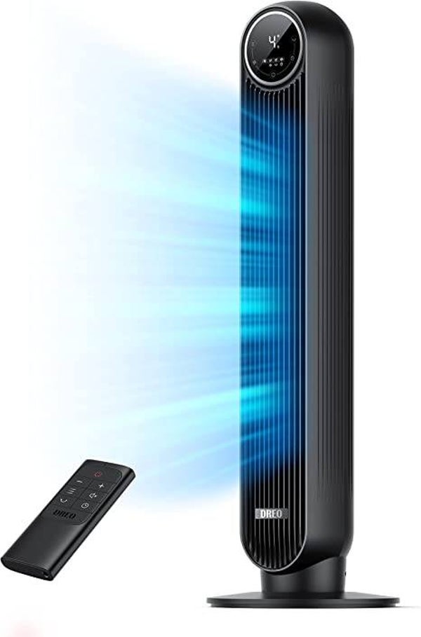 Dreo Nomad One Tower Fan with Remote, 24ft/s Velocity Quiet Cooling Fan, 90° Oscillating Fan with 4 Speeds, 4 Modes, 8H Timer, Bladeless Fan, Standing Floor Fans, Black, (DR-HTF007)