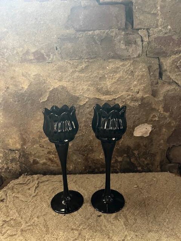 Tulpen thee lichthouders zwart glas