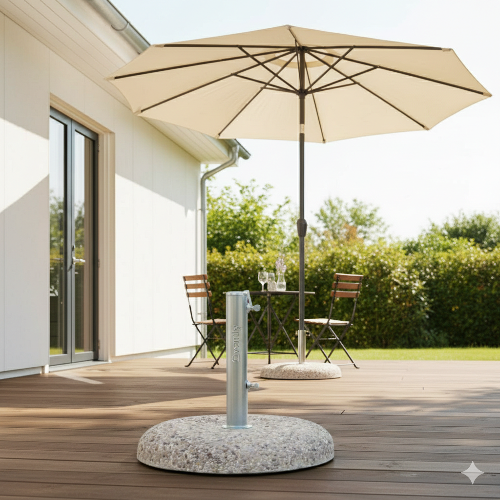 Robust Parasolfod i Beton med Småsten – Elegant & Stabil (35 kg)