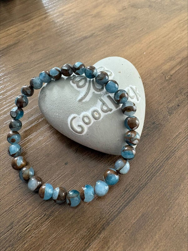 Bracelet Adulte - Jaspe Bleue chauffé doré