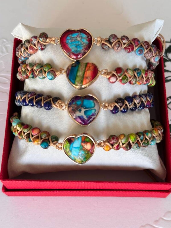 .  Imperial Jasper Hart Armband – Regenboog Kleuren Handgemaakt