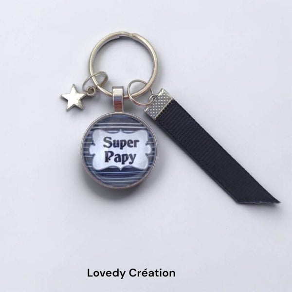 Porte-clé « Super Papy » - Gris et noir