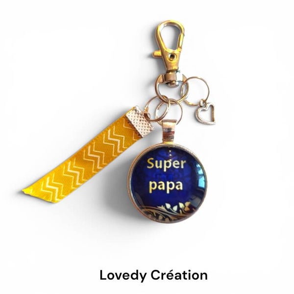 Porte-clé « Super Papa » bleu marine
