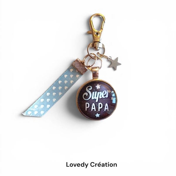 Porte-clé « Super Papa » étoilé - Noir et bleu