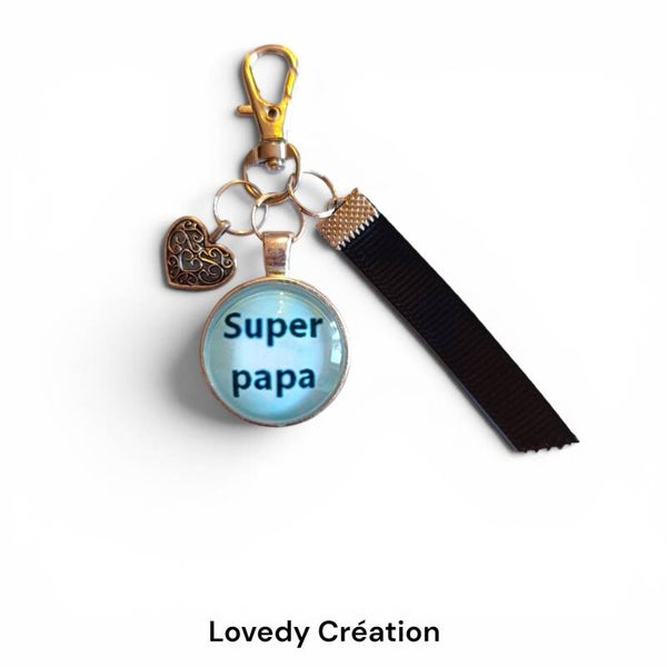 Porte-clé « Super Papa » - Bleu turquoise et noir