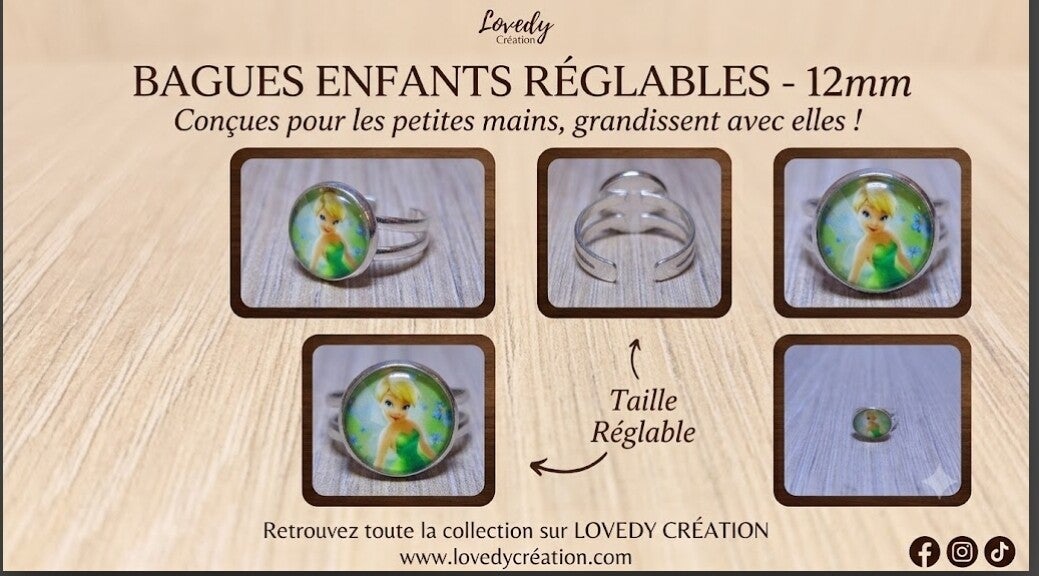Bague enfant réglable "Fée Clochette"